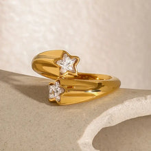 Shiny Star Crystal Gold Adjustable Ring with Star Gemstones