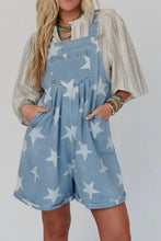 Star Print Square Neck Denim Overalls Denim Overalls