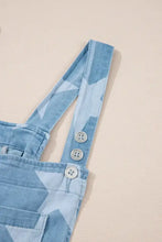 Star Print Square Neck Denim Overalls Denim Overalls