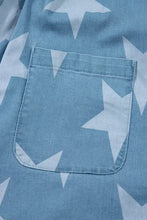 Star Print Square Neck Denim Overalls Denim Overalls