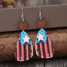Distressed American flag Star & Stripes wooden dangle earrings