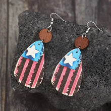 Distressed Puerto Rican flag dangle earrings with wooden accents