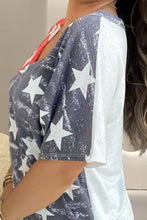 Star Surplice Short Sleeve T-Shirt with Distressed Star Pattern