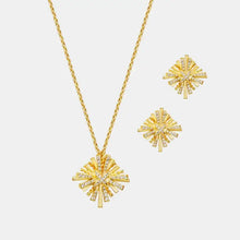 Elegant Starburst gold-plated necklace set with diamond-studded square pendants