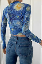 Starry Night Print Mesh Top for Women Woman T Shirts