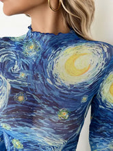 Starry Night Print Mesh Top for Women Woman T Shirts