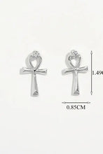 Sterling silver ankh stud earrings with diamond in matching box