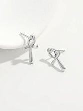 Sterling silver ankh stud earrings with clear gemstone in matching box
