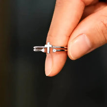 Elegant 925 sterling silver cross ring with two sparkling stones