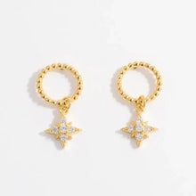 Sterling silver dangle earrings with gold-toned beaded hoops and star cubic zirconia charms