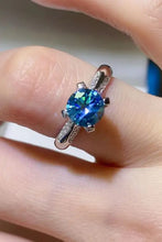 Sterling silver engagement ring with 1 carat moissanite blue gem and matching box