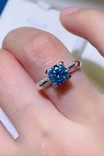 Sterling silver engagement ring with 1-carat blue moissanite and matching box