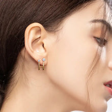Sterling silver gold ear climbers with cubic zirconia studs and connected earrings