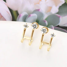 Sterling silver gold ear climbers with cubic zirconia diamond studs