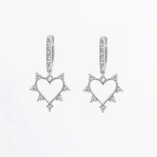 Sterling silver heart dangle earrings with CZ accents