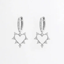 Sterling silver heart dangle earrings with CZ accents