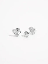 Sterling silver heart earrings with clear gemstone accents