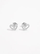Sterling silver heart earrings with clear gemstone accents