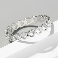 Sterling silver heart link ring with open heart design
