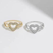 Sterling silver heart ring with pavé diamond and gold pair