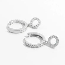 Sterling silver hoop dangle earrings with pavé diamond circles