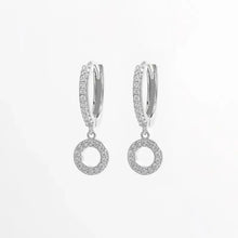 Sterling silver hoop dangle earrings with pavé diamond circles