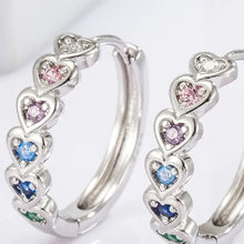 Sterling silver huggie earrings with multicolored zircon heart gemstones