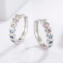 Sterling silver huggie earrings with multicolored zircon heart gemstones