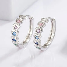 Sterling silver huggie earrings with multicolored zircon heart gemstones