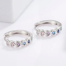Sterling silver huggie earrings with multicolored zircon heart gemstones