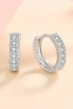 Sterling silver inlaid moissanite huggie hoop earrings with beaded edge