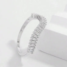 Sterling silver inlaid zircon ring with baguette-cut stones