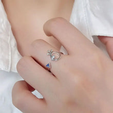 Sterling silver inlaid zircon ring with blue gemstone paw print