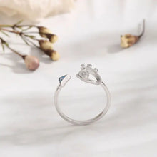 Sterling silver inlaid zircon ring with blue gemstone and crown design