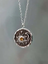 Sterling silver inlaid zircon sun and moon necklace with amber gemstone