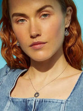 Sterling silver inlaid zircon sun and moon necklace with amber gemstone