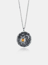 Sterling silver inlaid zircon sun moon necklace with amber gemstone