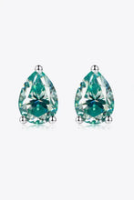 Teal pear-cut moissanite teardrop earrings in sterling silver studs