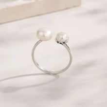 Elegant sterling silver open ring with pearl and adjustable band