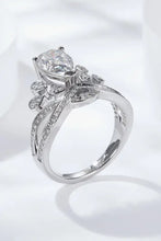 Sterling silver 1 carat moissanite ring with leaf accents and heart diamond design