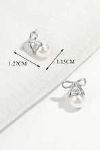Sterling silver pearl bow earrings, elegant drop studs 1.27cm x 1.15cm