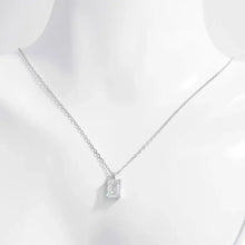 Sterling silver rectangular pendant necklace with clear gemstones