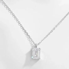 Sterling silver pendant necklace with rectangular clear gemstone