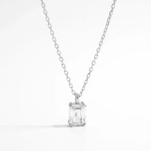 Sterling silver pendant necklace with rectangular clear gemstone