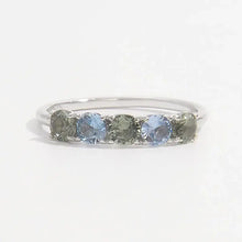 Sterling silver rhinestone ring with alternating blue and green gemstones