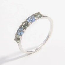 Sterling silver rhinestone ring with blue and green oval gemstones