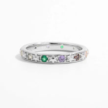 Sterling Silver Ring with Colorful Gemstones and Star Cutouts Silver