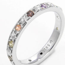 Sterling Silver Ring with Colorful Gemstones and Star Cutouts