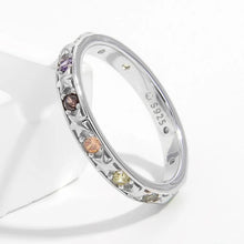 Sterling Silver Ring with Colorful Gemstones and Star Cutouts
