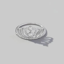 Sterling silver ring with crown shape zircon and diamond heart design
